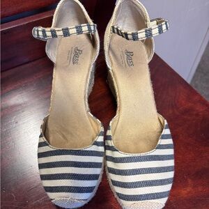 Bass Navy and White Striped Espadrille Wedge Sandals